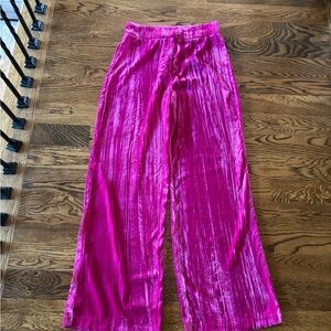 Vibrant Fuchsia Crushed Velvet Wide-Leg Pants